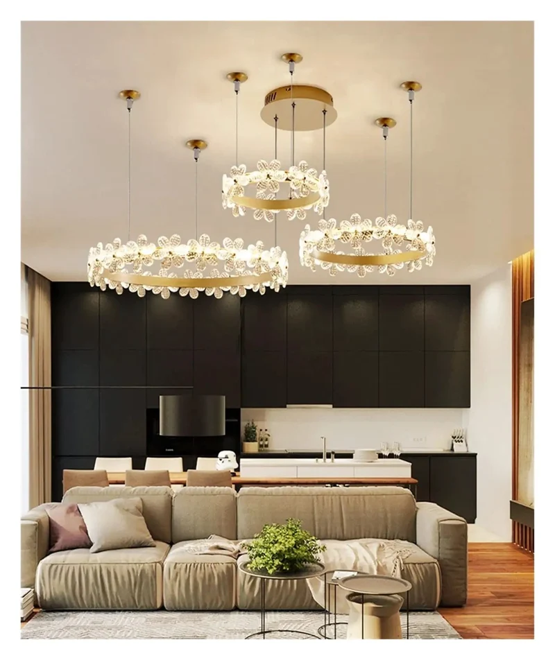 Gold LED Pendant Light With Solid Aluminum And Iron Frame For Living Room Bedroom Kitchen Featuring Nordic Crystal Design Cool White Tone Eye Protection Smooth Non Glare Lighting Built Different Real Deal Comfort For Modern Spaces