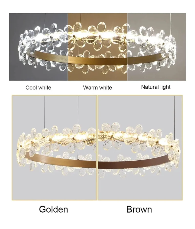 Gold LED Pendant Light With Solid Aluminum And Iron Frame For Living Room Bedroom Kitchen Featuring Nordic Crystal Design Cool White Tone Eye Protection Smooth Non Glare Lighting Built Different Real Deal Comfort For Modern Spaces