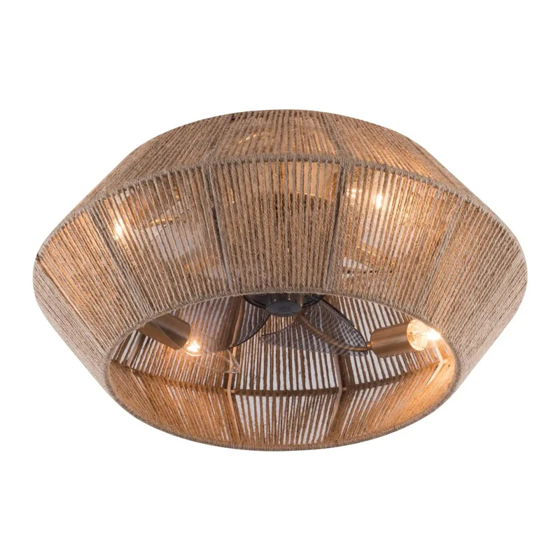 Top Tier Handwoven Rattan Ceiling Fan With Built In Light And Convenient Remote Control Totally Dope For Bedroom Or Living Room Setup Delivers Sweet Breeze Through Five ABS Blades Hidden Under Authentic Woven Twine Shade