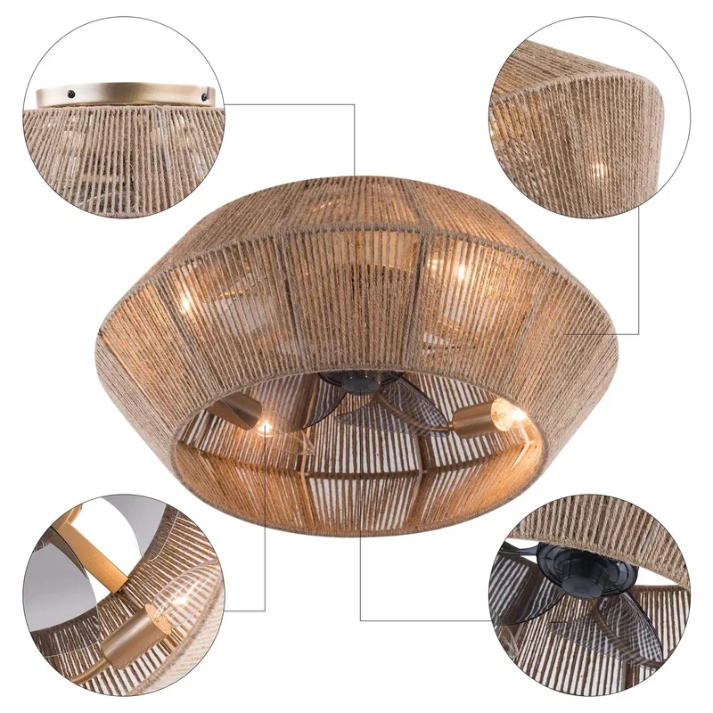 Top Tier Handwoven Rattan Ceiling Fan With Built In Light And Convenient Remote Control Totally Dope For Bedroom Or Living Room Setup Delivers Sweet Breeze Through Five ABS Blades Hidden Under Authentic Woven Twine Shade