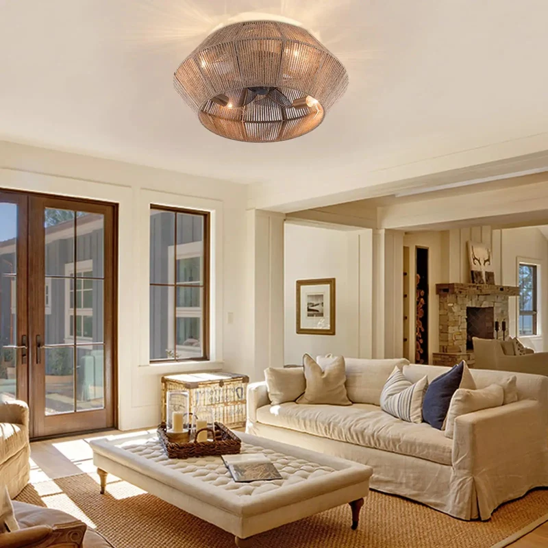 Top Tier Handwoven Rattan Ceiling Fan With Built In Light And Convenient Remote Control Totally Dope For Bedroom Or Living Room Setup Delivers Sweet Breeze Through Five ABS Blades Hidden Under Authentic Woven Twine Shade