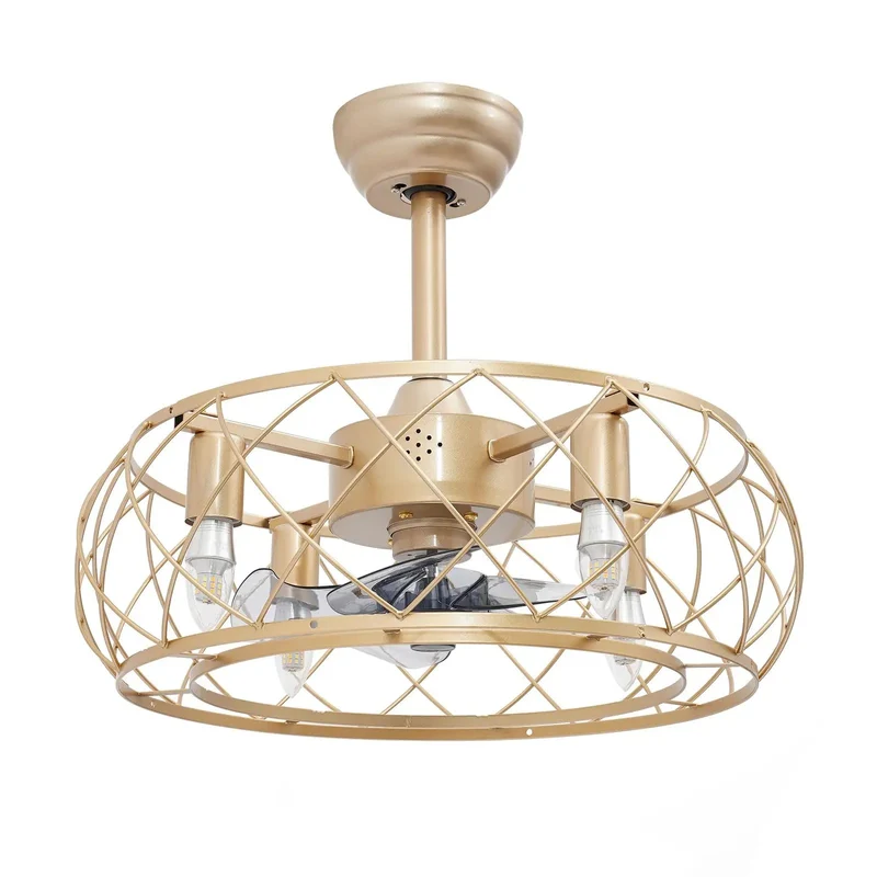 Heavy Duty Gold Iron Cage Ceiling Fan With Warm Light And Wireless Remote Silent Brushless Copper Motor For Bedroom No Noise Drama Straight Fire Smooth Operation For Ultimate Chill Vibes