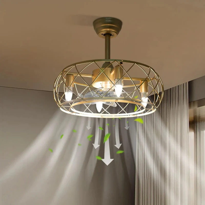 Heavy Duty Gold Iron Cage Ceiling Fan With Warm Light And Wireless Remote Silent Brushless Copper Motor For Bedroom No Noise Drama Straight Fire Smooth Operation For Ultimate Chill Vibes