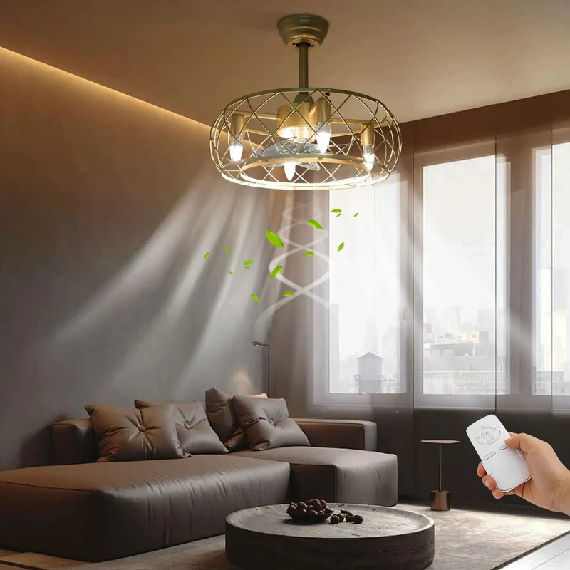 Heavy Duty Gold Iron Cage Ceiling Fan With Warm Light And Wireless Remote Silent Brushless Copper Motor For Bedroom No Noise Drama Straight Fire Smooth Operation For Ultimate Chill Vibes