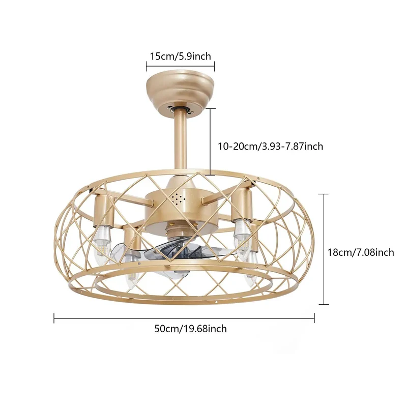 Heavy Duty Gold Iron Cage Ceiling Fan With Warm Light And Wireless Remote Silent Brushless Copper Motor For Bedroom No Noise Drama Straight Fire Smooth Operation For Ultimate Chill Vibes