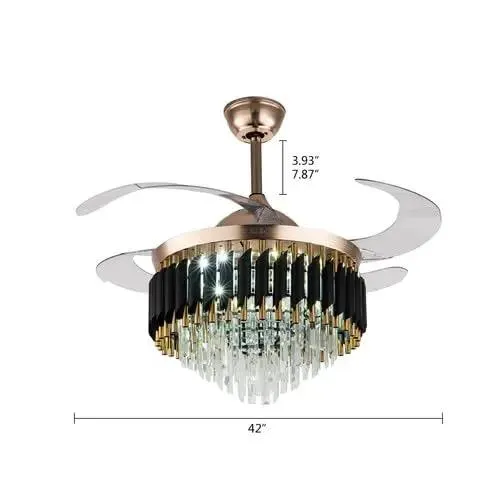 42 Inch Invisible Crystal Led Ceiling Fan Light With Remote 6 Speed 3 Color Modes Iron Acrylic Construction Electroplated Rust Resistant Smooth Airflow Top Notch Durability Slick Design Adds Dope Style To Level Up Your Bedroom Or Living Room Decor