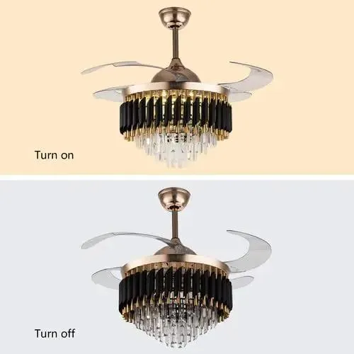 42 Inch Invisible Crystal Led Ceiling Fan Light With Remote 6 Speed 3 Color Modes Iron Acrylic Construction Electroplated Rust Resistant Smooth Airflow Top Notch Durability Slick Design Adds Dope Style To Level Up Your Bedroom Or Living Room Decor