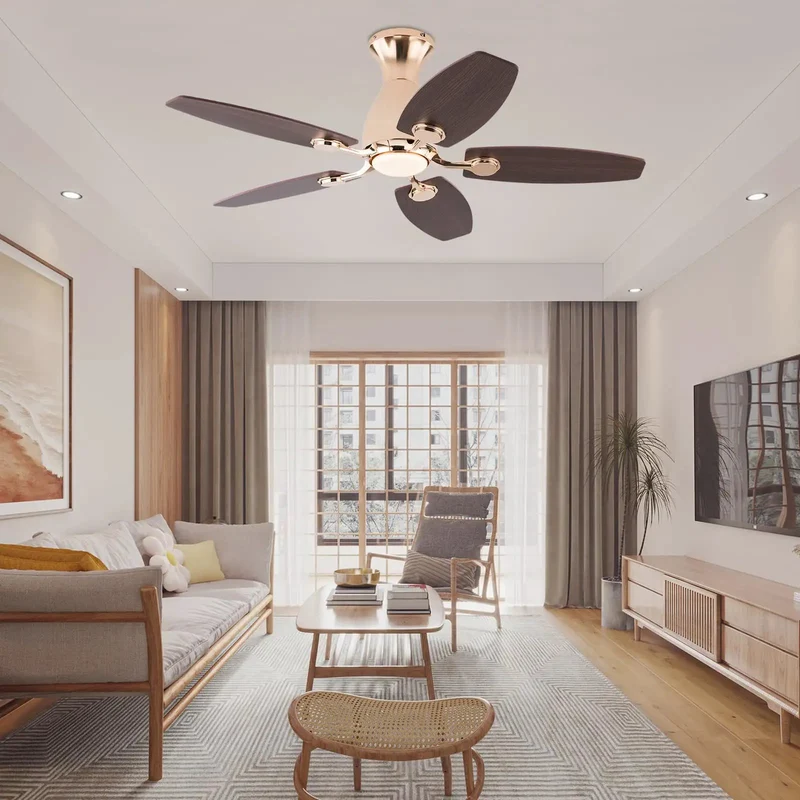 Slick Modern Gold Ceiling Fan With Chandelier Light And Five Blades For Living Rooms Featuring No Sweat Remote Control Three Tunable Lighting Modes And Real Deal Quiet Airflow For A Total Home Vibe Upgrade