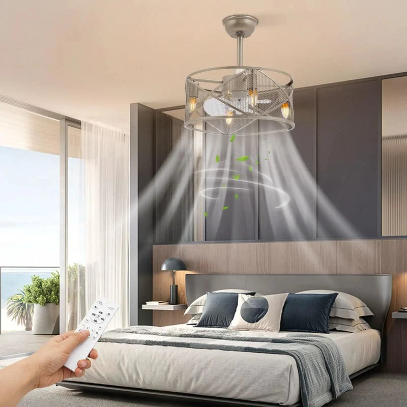 Solid As Rock Iron Ceiling Fan With Integrated Light And Easy Handheld Remote Three Blade Caged Design Rolls Out Smooth Airflow For Your Casual Room Decor Refresh
