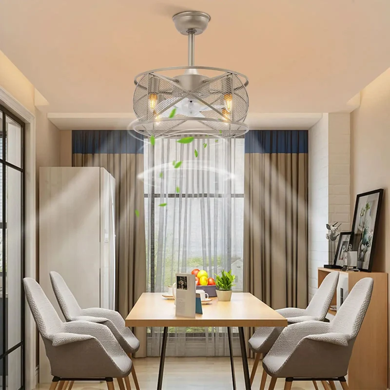 Solid As Rock Iron Ceiling Fan With Integrated Light And Easy Handheld Remote Three Blade Caged Design Rolls Out Smooth Airflow For Your Casual Room Decor Refresh
