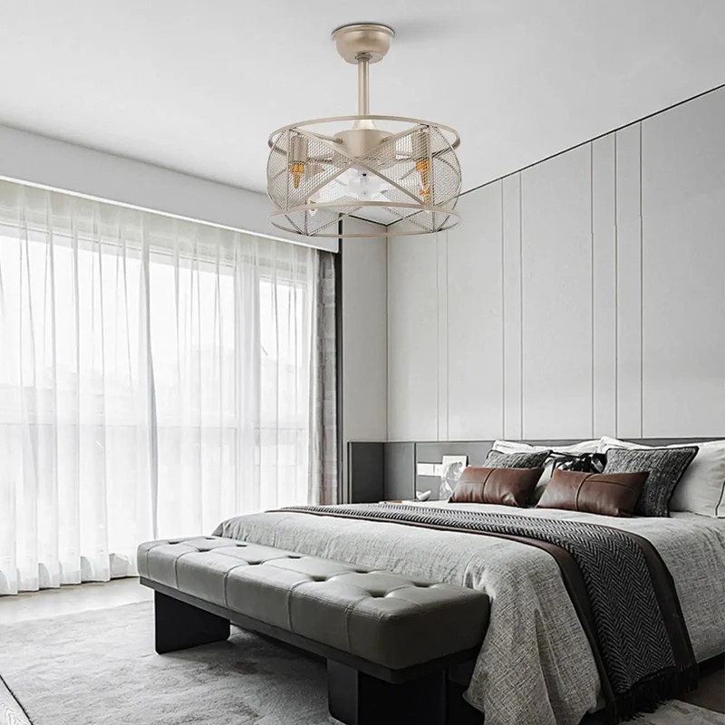 Solid As Rock Iron Ceiling Fan With Integrated Light And Easy Handheld Remote Three Blade Caged Design Rolls Out Smooth Airflow For Your Casual Room Decor Refresh