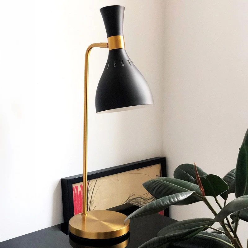 Lampe bureau noir dore industriel