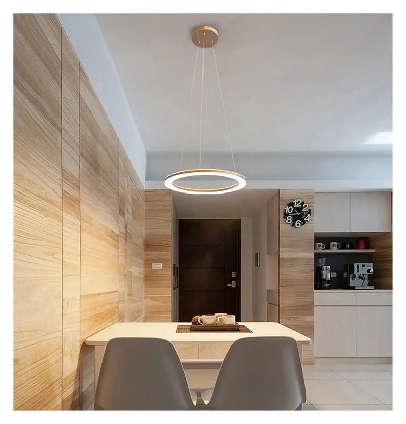 Top Tier Modern Dimmable LED Circle Pendant Light For Kitchen And Dining Room Sleek Gold Accent Fixture With Smooth Adjustments And Solid Ambient Glow Perfect For Cozy Living Spaces