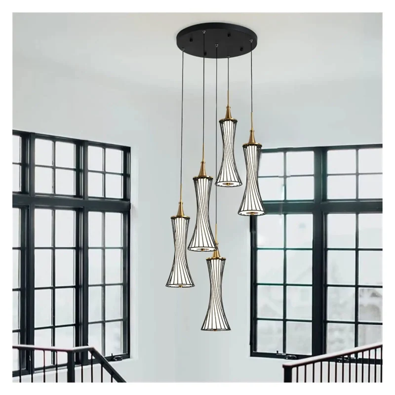 Sleek Black Pendant Light With Creative Metal Design For Staircase And Living Room Non Glare 4000K Bulb Sets Chill Vibes Slick Fixture Brings Hella Modern Style To Your Apartment Or Restaurant Corner