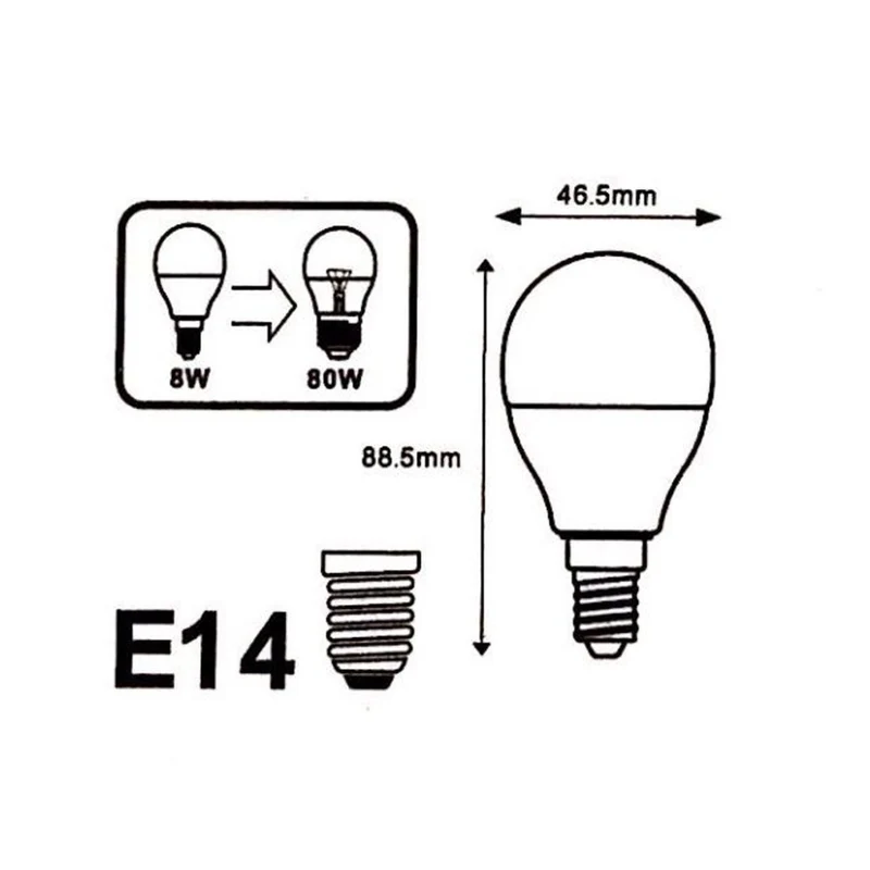 Pack de 5 - Ampoule LED E14 8W 220V G45 300°