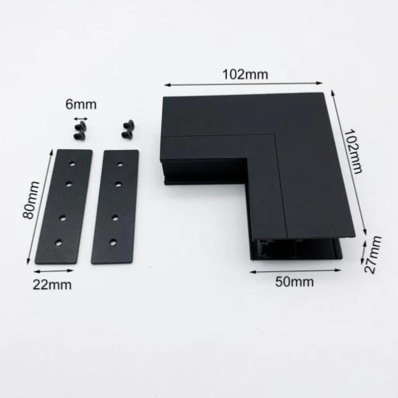 Connecteur Angle Sortant pour Rail Magnétique en Saillie Noir + Connecteur Souple