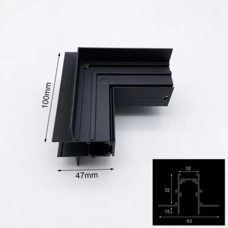 Connecteur Angle Sortant pour Rail Magnétique Encastré Noir + Connecteur Souple