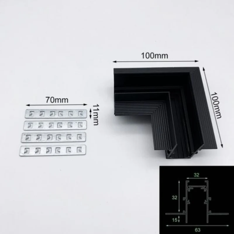 Connecteur Angle 90° pour Rail Magnétique Encastré Noir + Connecteur Souple