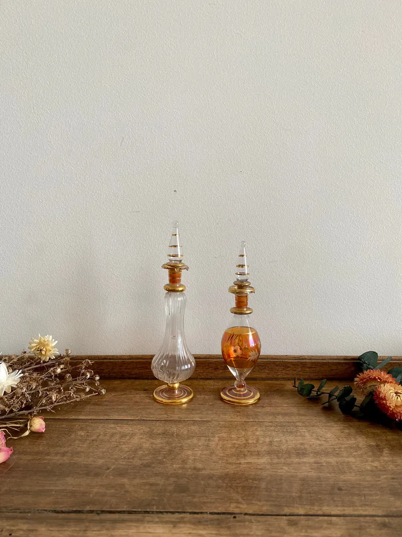 Fioles à parfum égyptiennes vintage en verre tons orangés