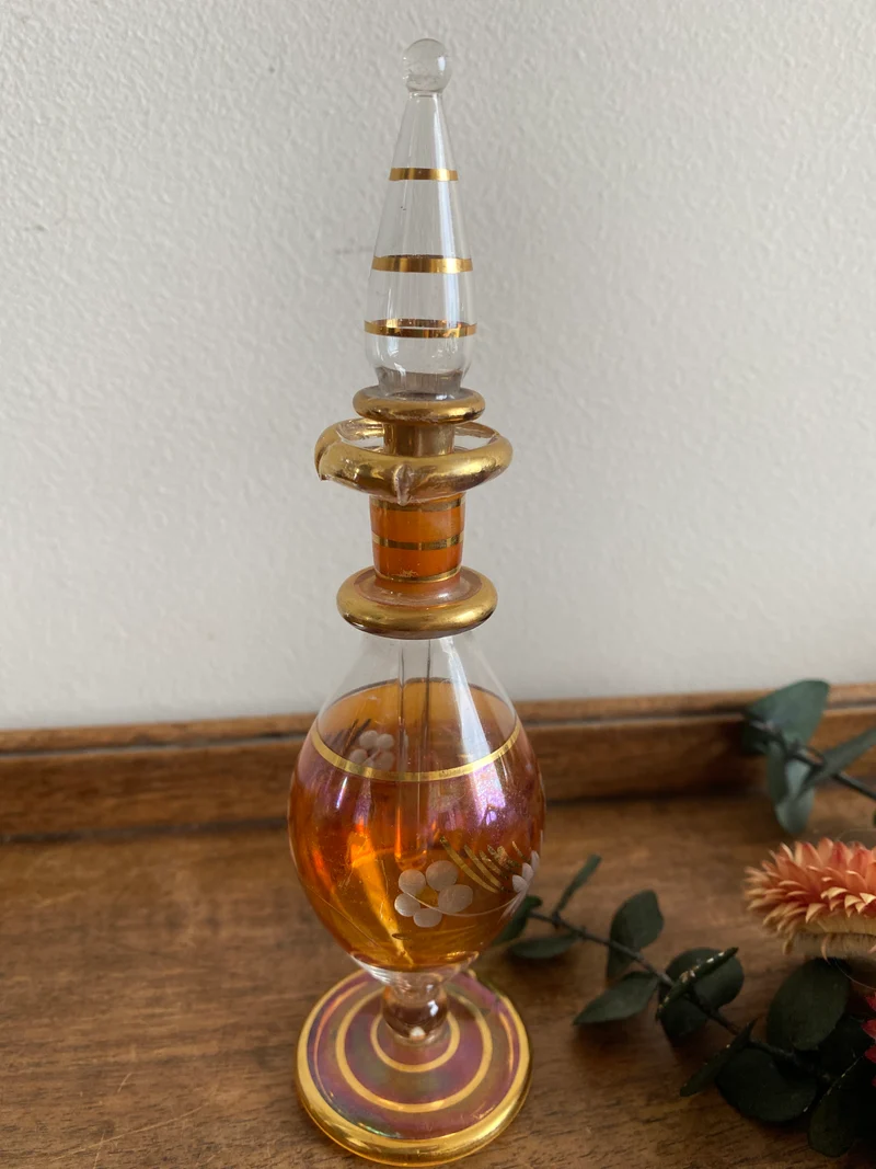 Fioles à parfum égyptiennes vintage en verre tons orangés
