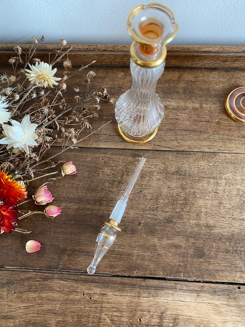 Fioles à parfum égyptiennes vintage en verre tons orangés