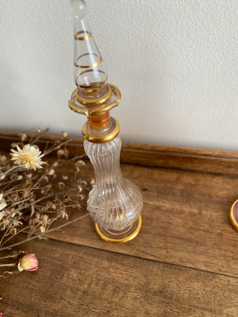 Fioles à parfum égyptiennes vintage en verre tons orangés