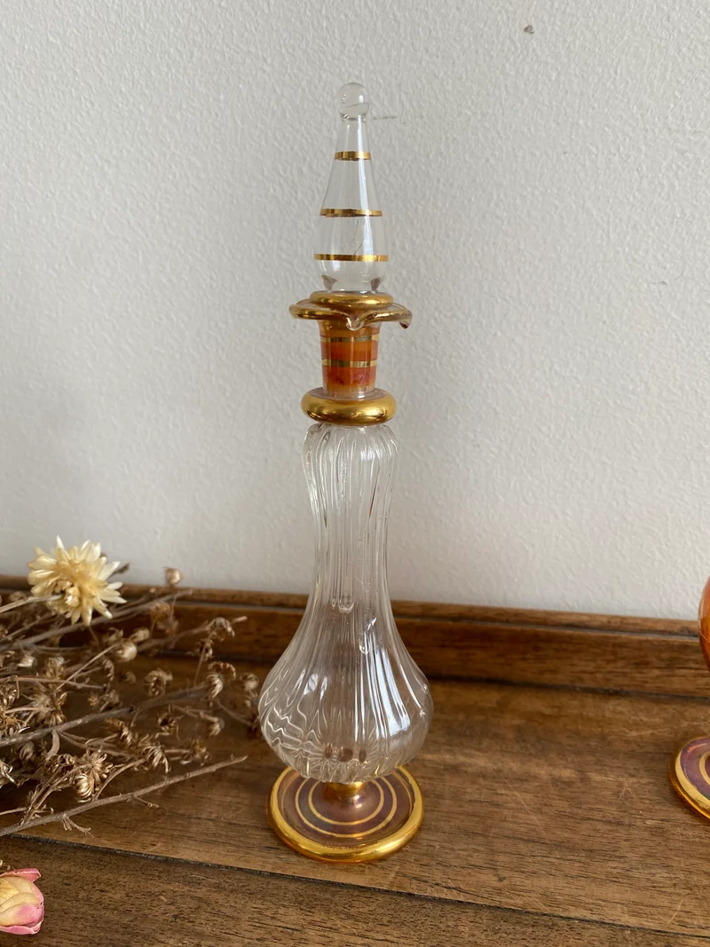 Fioles à parfum égyptiennes vintage en verre tons orangés