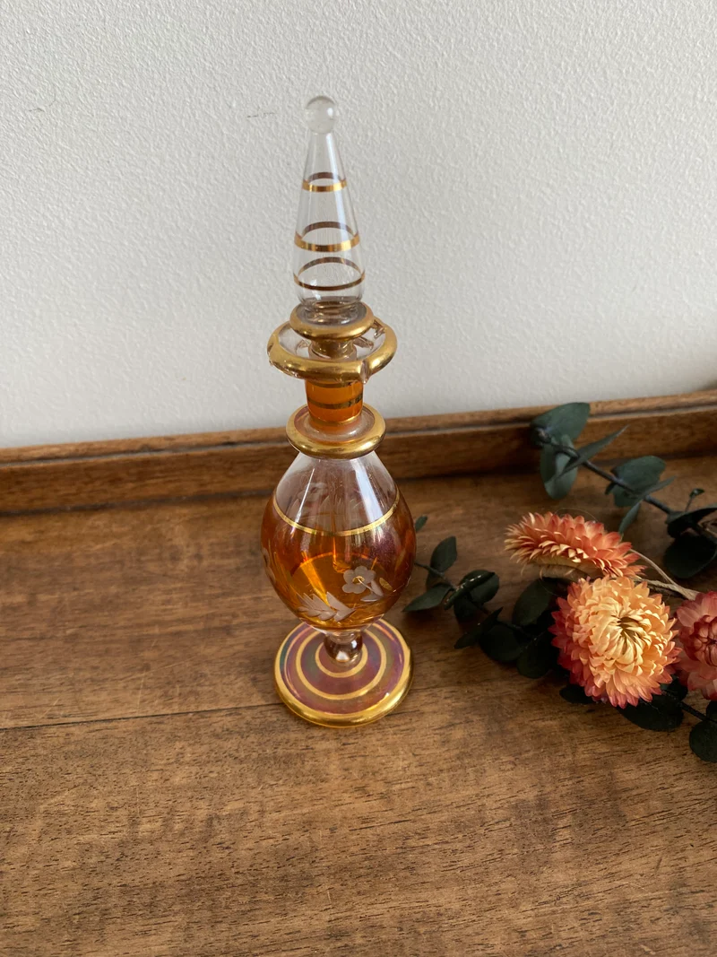 Fioles à parfum égyptiennes vintage en verre tons orangés