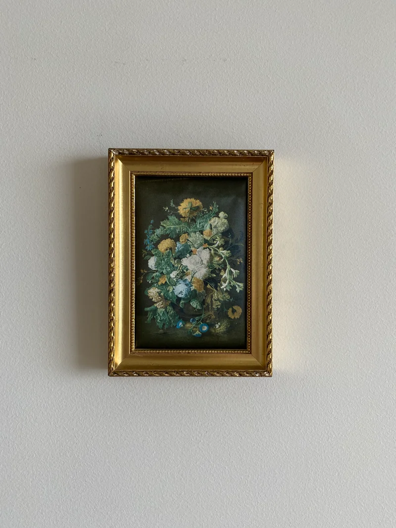 Impression sur soie dans son cadre rectangulaire doré en bois