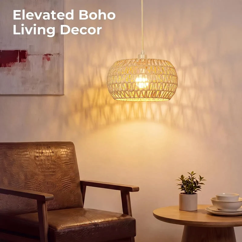 Ace Boho Plug In Pendant Light With Handwoven Macrame Coverage and 3 Way Bulb Setup Plus Fourteen Foot Drop Cord for Smooth Ceiling Upgrade Vibes Anyday
