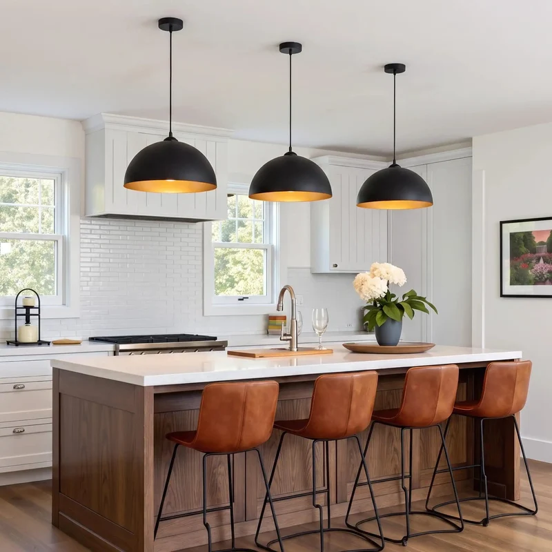 Slick Black And Gold Dome Pendant Lighting Set For Kitchen Islands Badass Farmhouse Chandelier Decor Warm Ambient Glow 3 Pack Easy Install Ceiling Fixtures