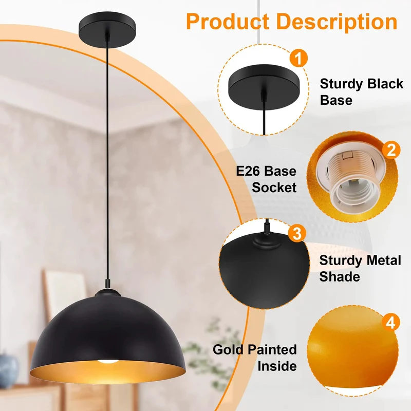 Slick Black And Gold Dome Pendant Lighting Set For Kitchen Islands Badass Farmhouse Chandelier Decor Warm Ambient Glow 3 Pack Easy Install Ceiling Fixtures