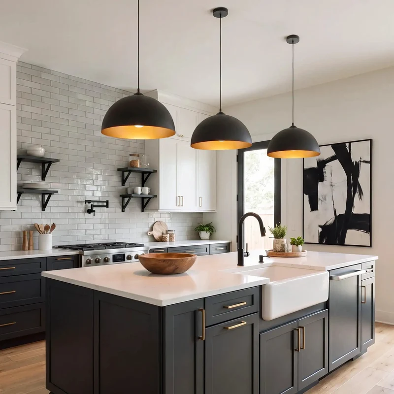 Slick Black And Gold Dome Pendant Lighting Set For Kitchen Islands Badass Farmhouse Chandelier Decor Warm Ambient Glow 3 Pack Easy Install Ceiling Fixtures
