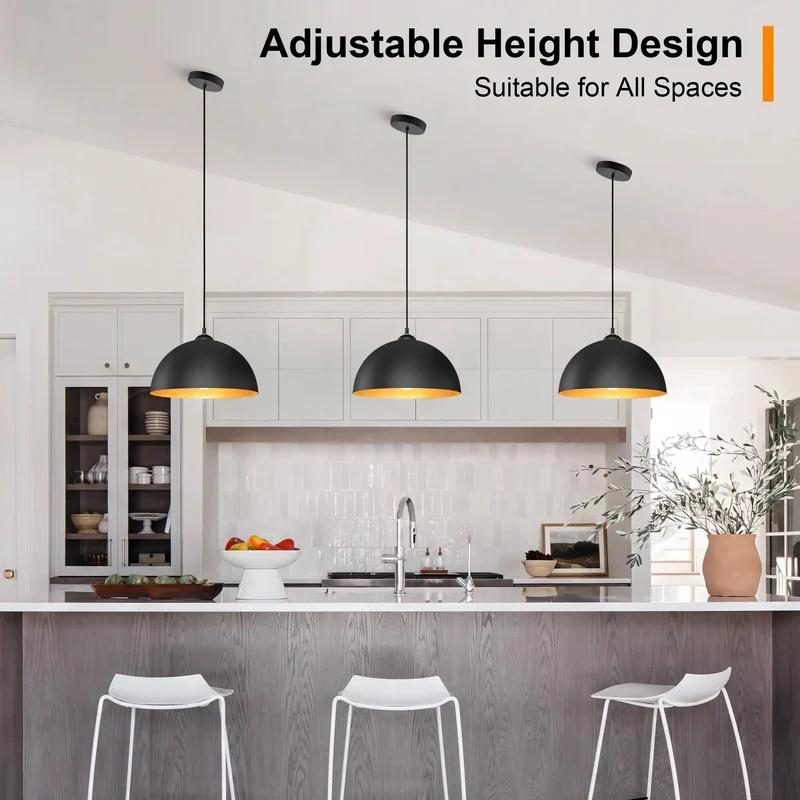 Slick Black And Gold Dome Pendant Lighting Set For Kitchen Islands Badass Farmhouse Chandelier Decor Warm Ambient Glow 3 Pack Easy Install Ceiling Fixtures