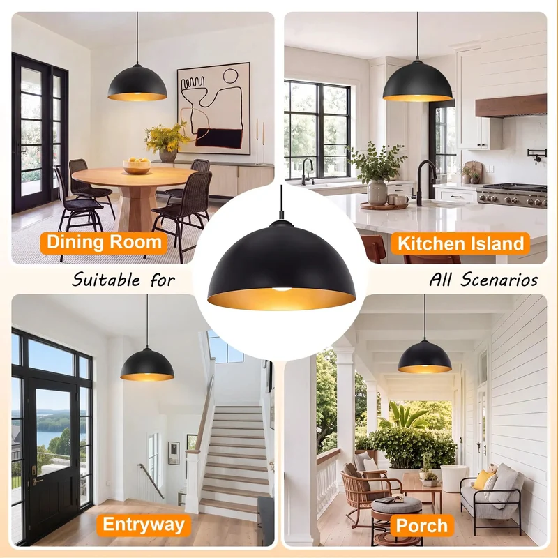 Slick Black And Gold Dome Pendant Lighting Set For Kitchen Islands Badass Farmhouse Chandelier Decor Warm Ambient Glow 3 Pack Easy Install Ceiling Fixtures