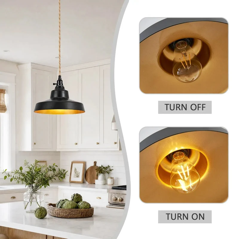 Twenty Two Foot Plug In Pendant Light Featuring Matte Black Vintage Farmhouse Dome Shade Straight Up Quality With Heavy Duty Cable Over Kitchen Island No Sweat Setup