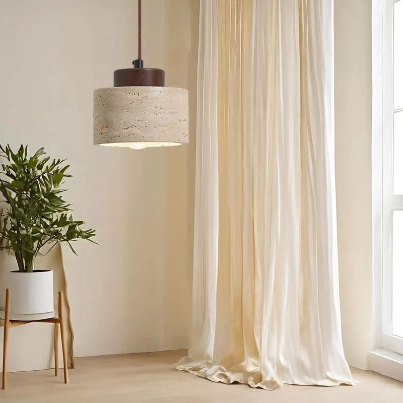 Modern Mini Pendant Light Featuring Textured Concrete Drum And Raw Wood Accent, Single Bulb Ceiling Fixture That Hits Different Over Kitchen Islands And Dining