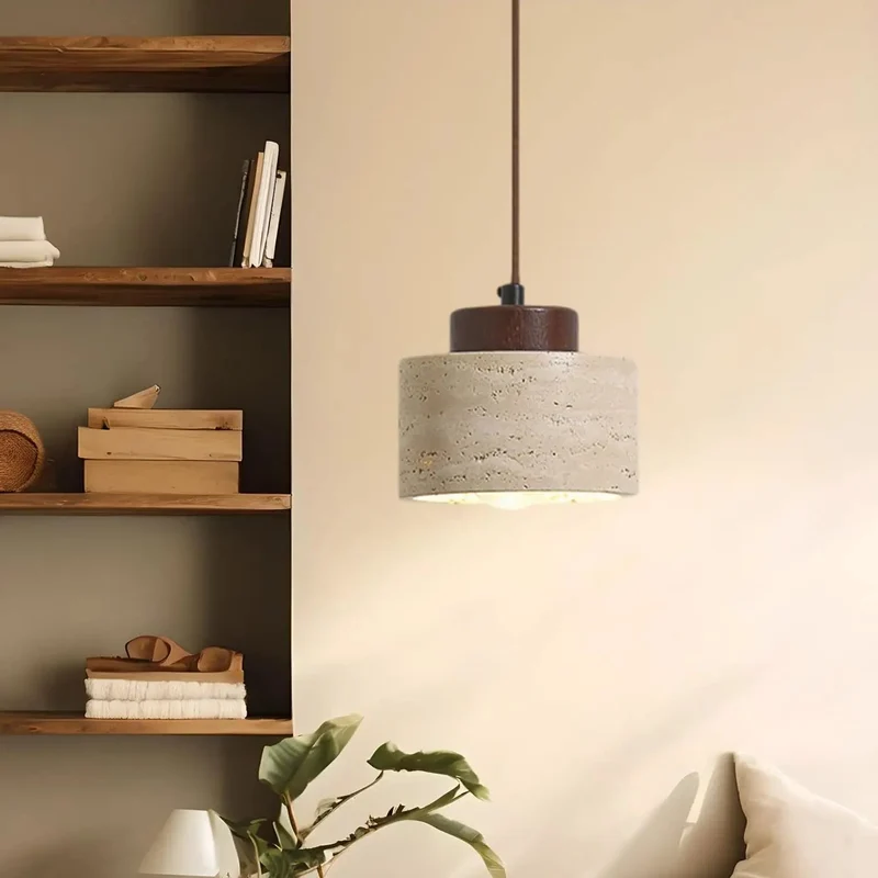 Modern Mini Pendant Light Featuring Textured Concrete Drum And Raw Wood Accent, Single Bulb Ceiling Fixture That Hits Different Over Kitchen Islands And Dining