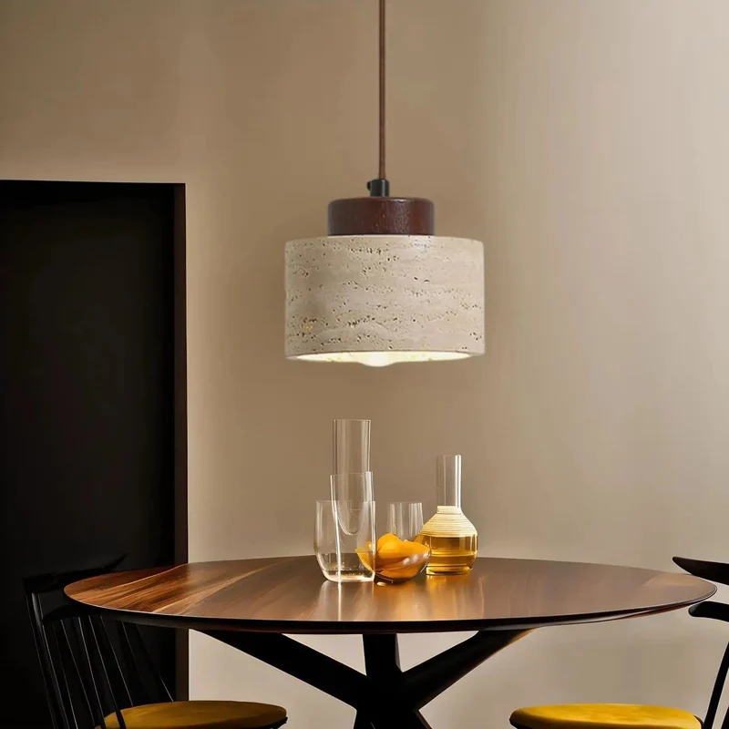 Modern Mini Pendant Light Featuring Textured Concrete Drum And Raw Wood Accent, Single Bulb Ceiling Fixture That Hits Different Over Kitchen Islands And Dining