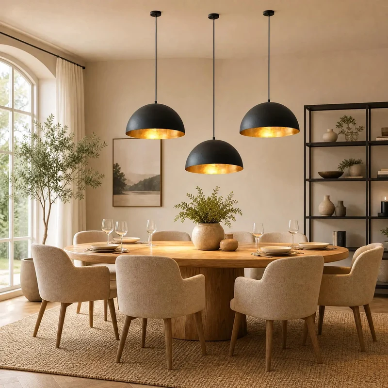 15 Inch Matte Black And Gold Dome Pendant Lights 3 Pack Industrial Farmhouse Textured Hanging Fixtures With Hand Applied Gold Leaf Interior Epic Vibe Lighting Showstopper For Kitchen Island Dining Room Bar Decor Setup