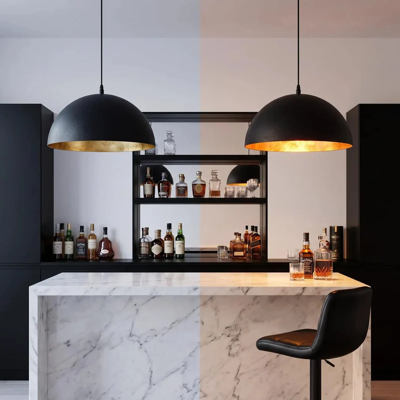 15 Inch Matte Black And Gold Dome Pendant Lights 3 Pack Industrial Farmhouse Textured Hanging Fixtures With Hand Applied Gold Leaf Interior Epic Vibe Lighting Showstopper For Kitchen Island Dining Room Bar Decor Setup