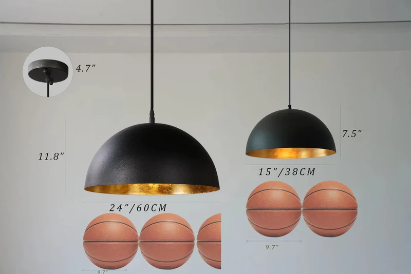 15 Inch Matte Black And Gold Dome Pendant Lights 3 Pack Industrial Farmhouse Textured Hanging Fixtures With Hand Applied Gold Leaf Interior Epic Vibe Lighting Showstopper For Kitchen Island Dining Room Bar Decor Setup