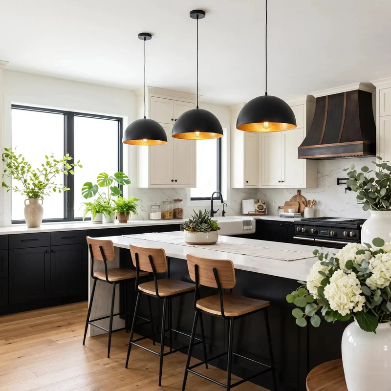 15 Inch Matte Black And Gold Dome Pendant Lights 3 Pack Industrial Farmhouse Textured Hanging Fixtures With Hand Applied Gold Leaf Interior Epic Vibe Lighting Showstopper For Kitchen Island Dining Room Bar Decor Setup