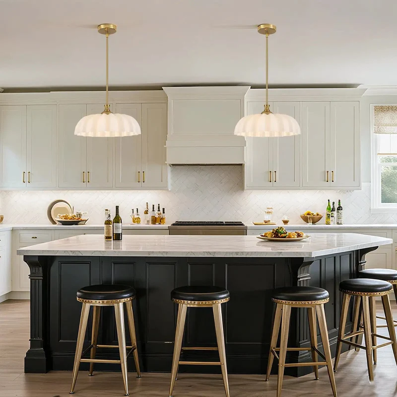 Golden Floral Pendant Lights For Kitchen Island Showcase Mid Century Modern Elegance With Contemporary Farmhouse Charm Sturdy Metal Construction And Glass Shade Creates A Showstopping Aesthetic That Elevates Your Space With Vintage Vibes
