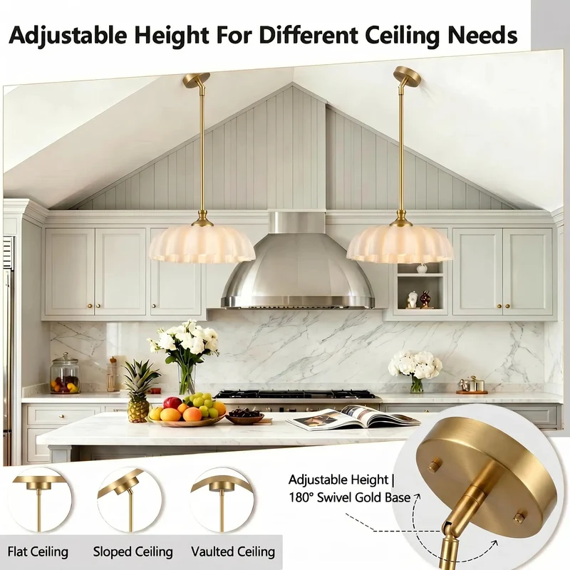 Golden Floral Pendant Lights For Kitchen Island Showcase Mid Century Modern Elegance With Contemporary Farmhouse Charm Sturdy Metal Construction And Glass Shade Creates A Showstopping Aesthetic That Elevates Your Space With Vintage Vibes