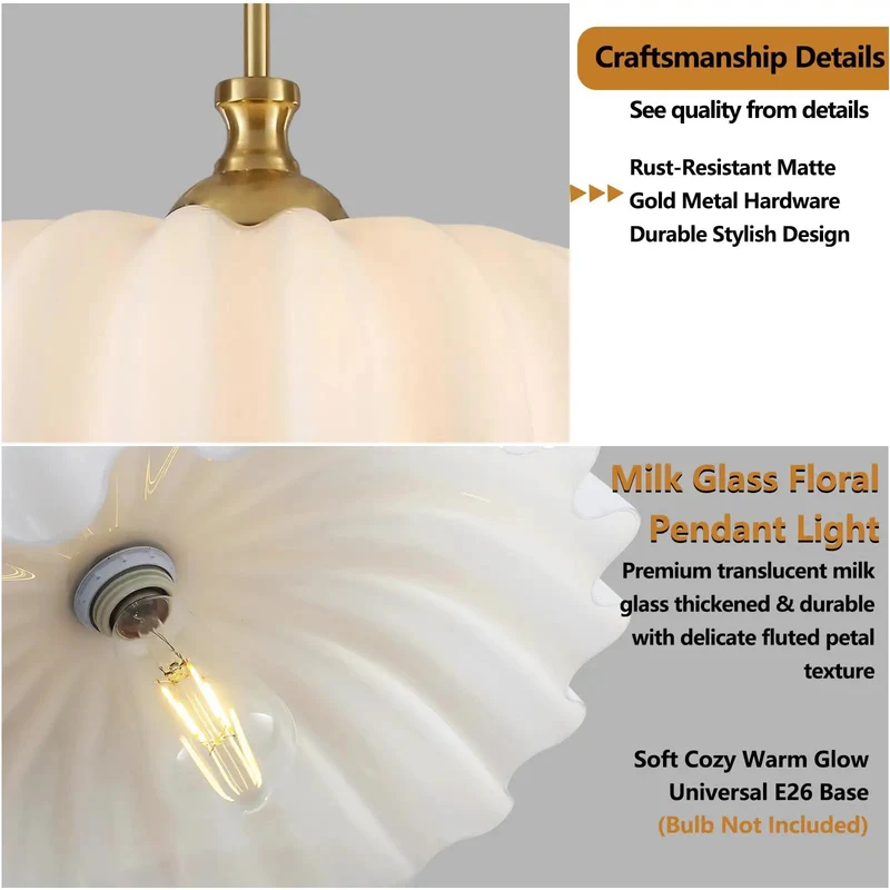 Golden Floral Pendant Lights For Kitchen Island Showcase Mid Century Modern Elegance With Contemporary Farmhouse Charm Sturdy Metal Construction And Glass Shade Creates A Showstopping Aesthetic That Elevates Your Space With Vintage Vibes