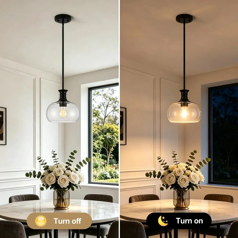 Super Sleek Matte Black And Clear Glass Pendant Lights Pack Of 2 With Adjustable Height Heavy Duty Metal Frame Next Level Decor For Your Kitchen Island Dining Room Or Bedroom