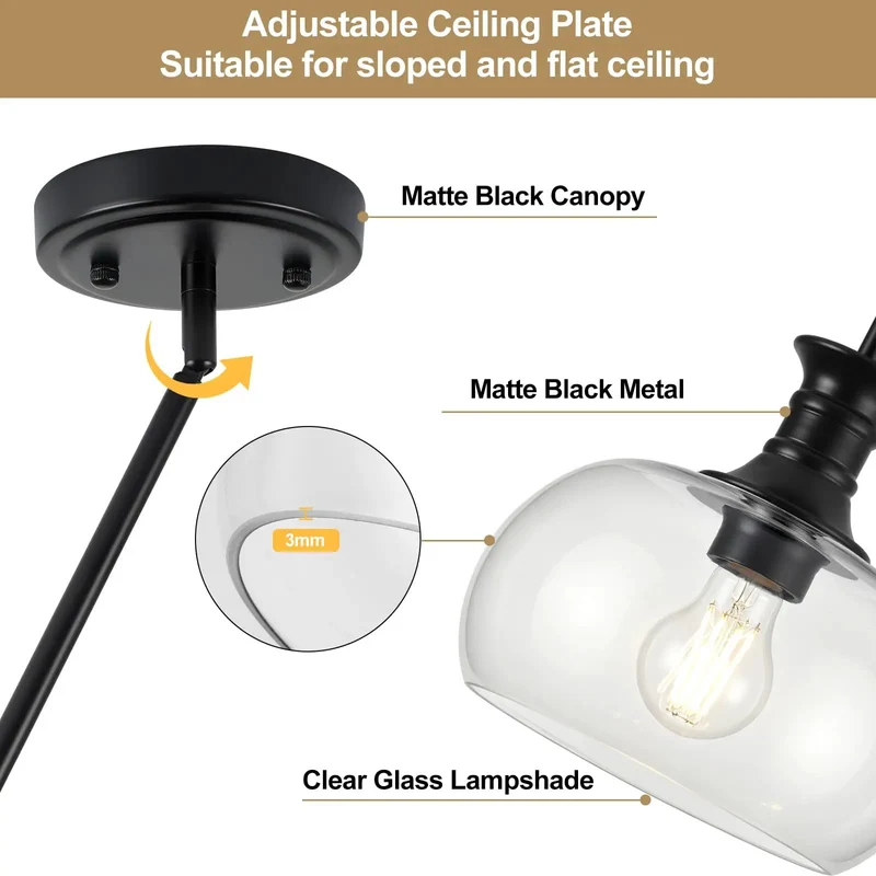 Super Sleek Matte Black And Clear Glass Pendant Lights Pack Of 2 With Adjustable Height Heavy Duty Metal Frame Next Level Decor For Your Kitchen Island Dining Room Or Bedroom