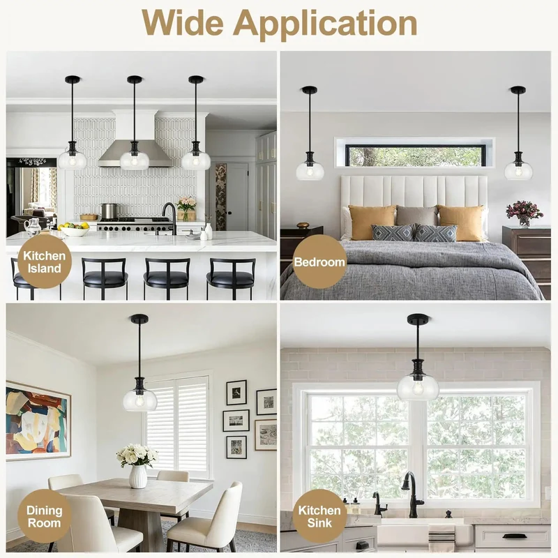 Super Sleek Matte Black And Clear Glass Pendant Lights Pack Of 2 With Adjustable Height Heavy Duty Metal Frame Next Level Decor For Your Kitchen Island Dining Room Or Bedroom