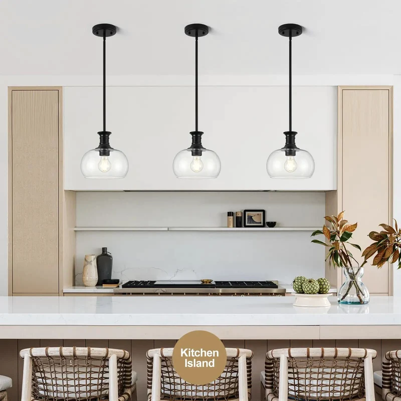 Super Sleek Matte Black And Clear Glass Pendant Lights Pack Of 2 With Adjustable Height Heavy Duty Metal Frame Next Level Decor For Your Kitchen Island Dining Room Or Bedroom